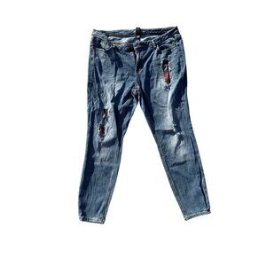 Lane Bryant Womens Skinny Jeans Blue Size 18 Distressed Plaid Patch Stretch